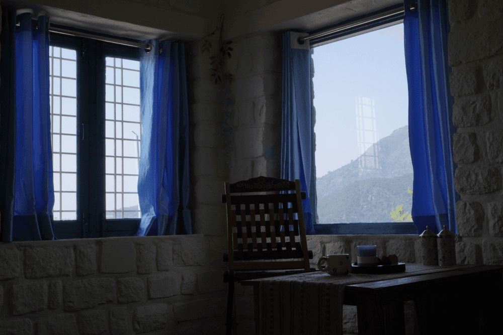 Window looking out to the mountains