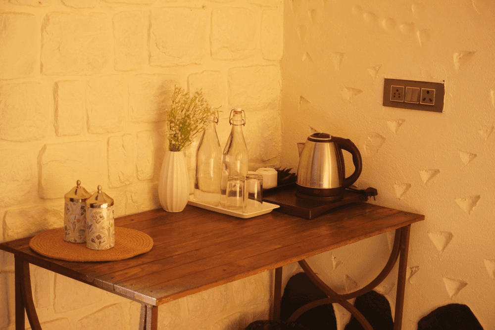 Writing desk with a tea set