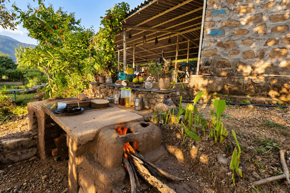 Traditional wood-fired chulha for cooking pahadi food outdoors